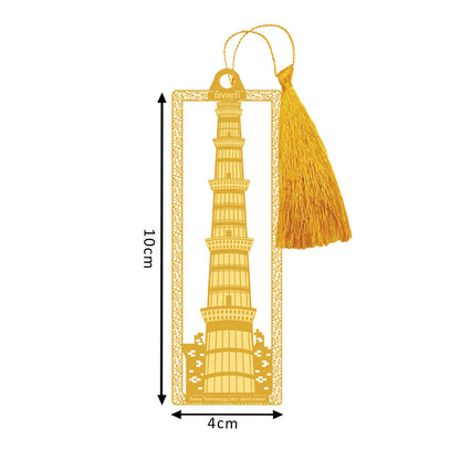 Diviniti 24K Gold Plated Bookmark with String | Design - Qutub Minar | Size -10cm x 4cm|Luxury Gifting