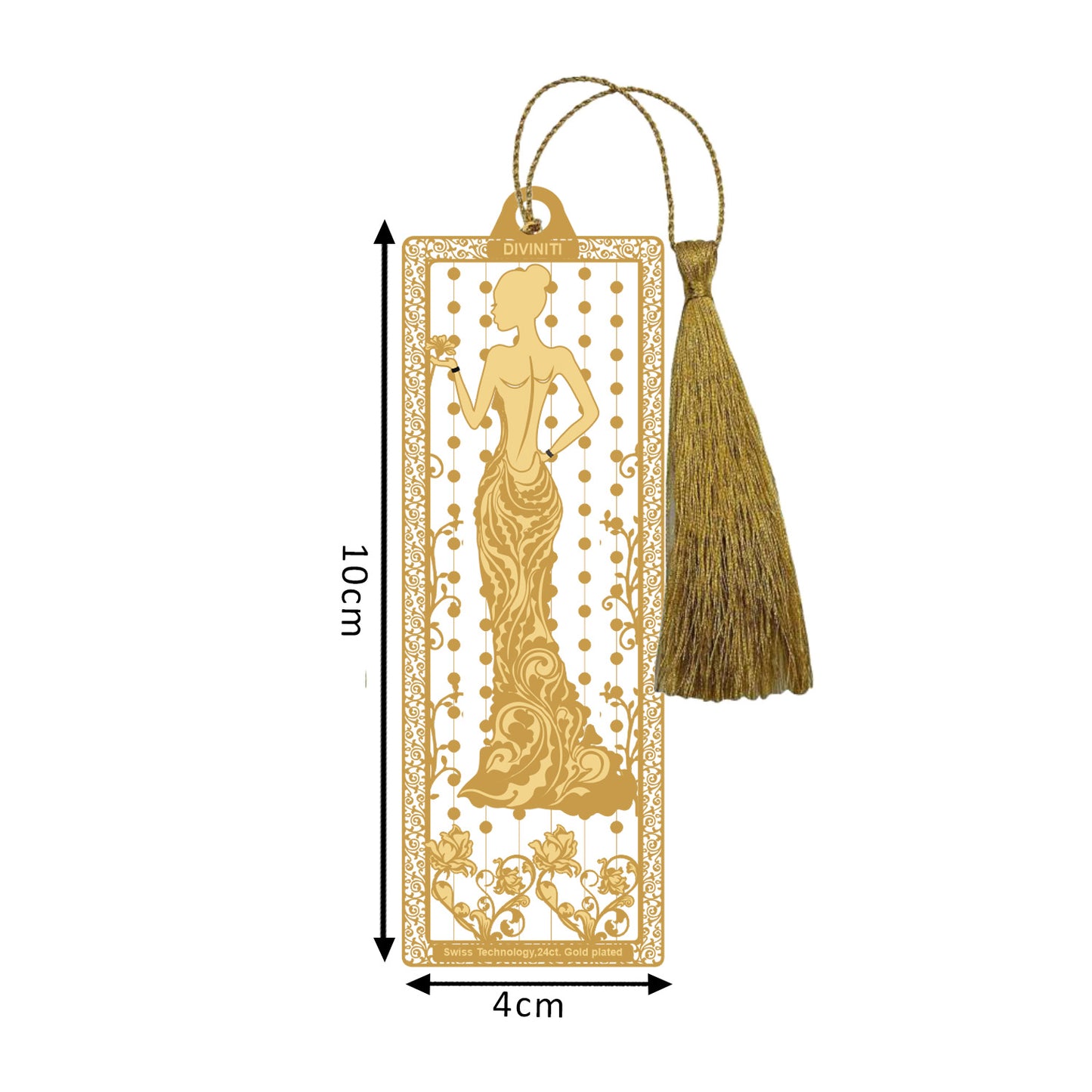 Diviniti 24K Gold Plated Bookmark with String | Design - Lady | Size -10cm x 4cm|Luxury Gifting