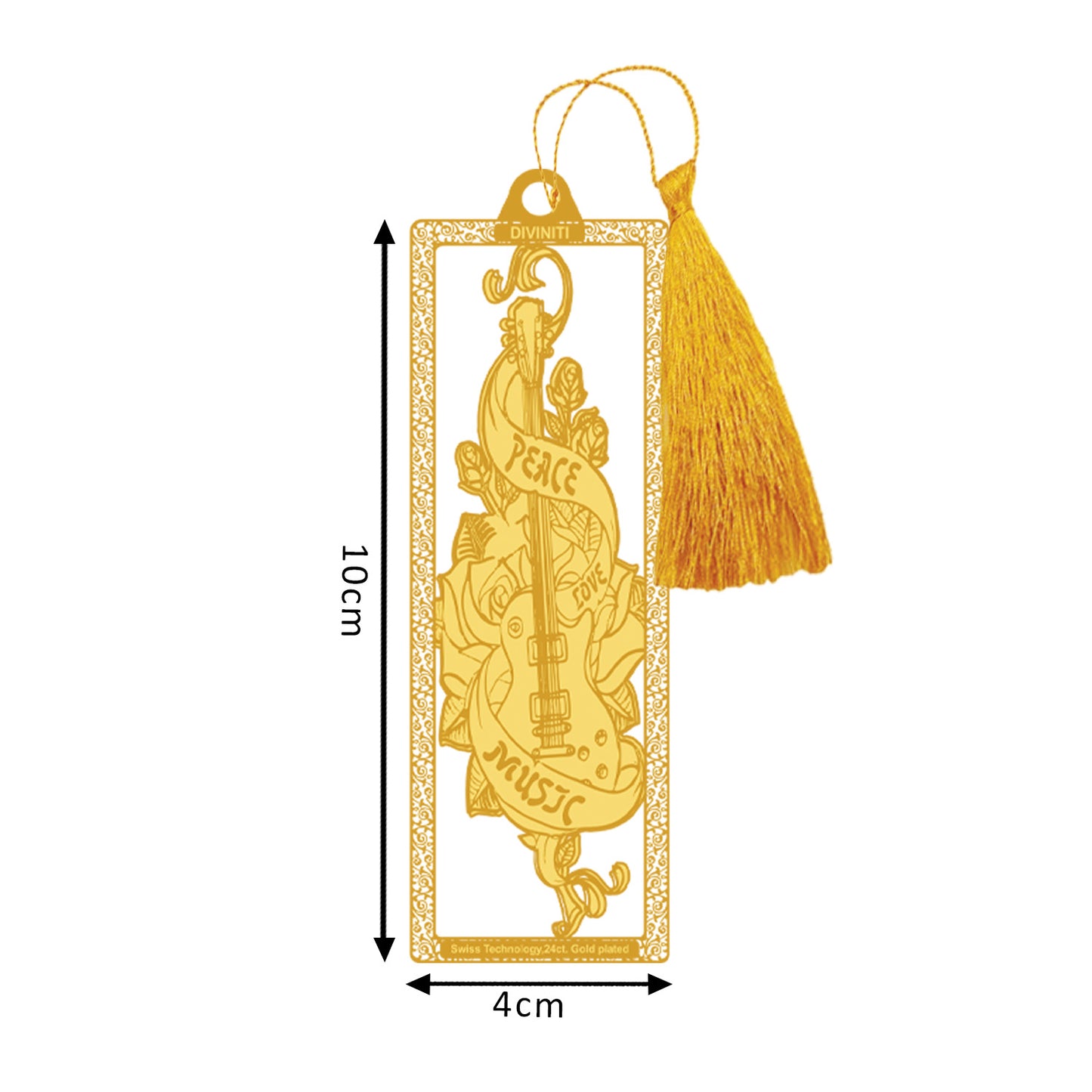 Diviniti 24K Gold Plated Bookmark with String | Design - Guitar | Size -10cm x 4cm|Luxury Gifting