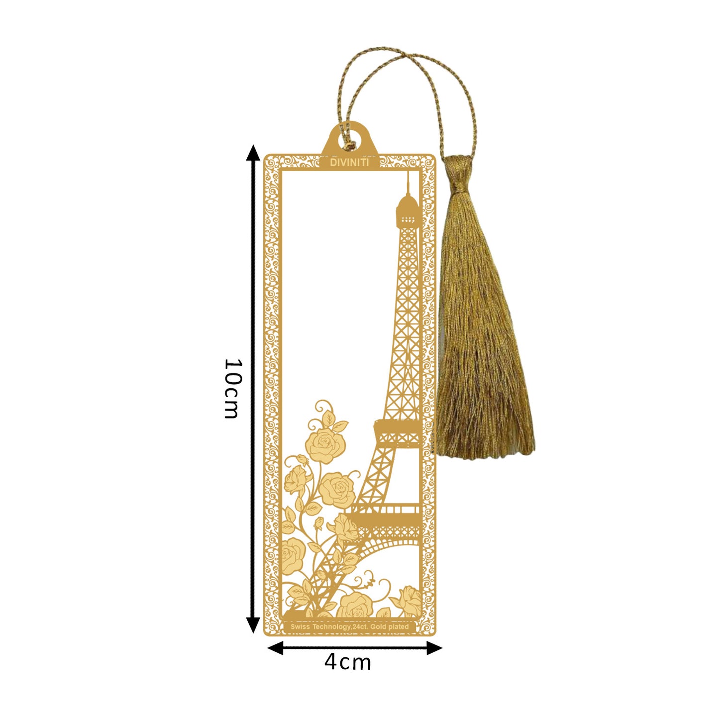Diviniti 24K Gold Plated Bookmark with String | Design - Eiffel Tower | Size -10cm x 4cm|Luxury Gifting
