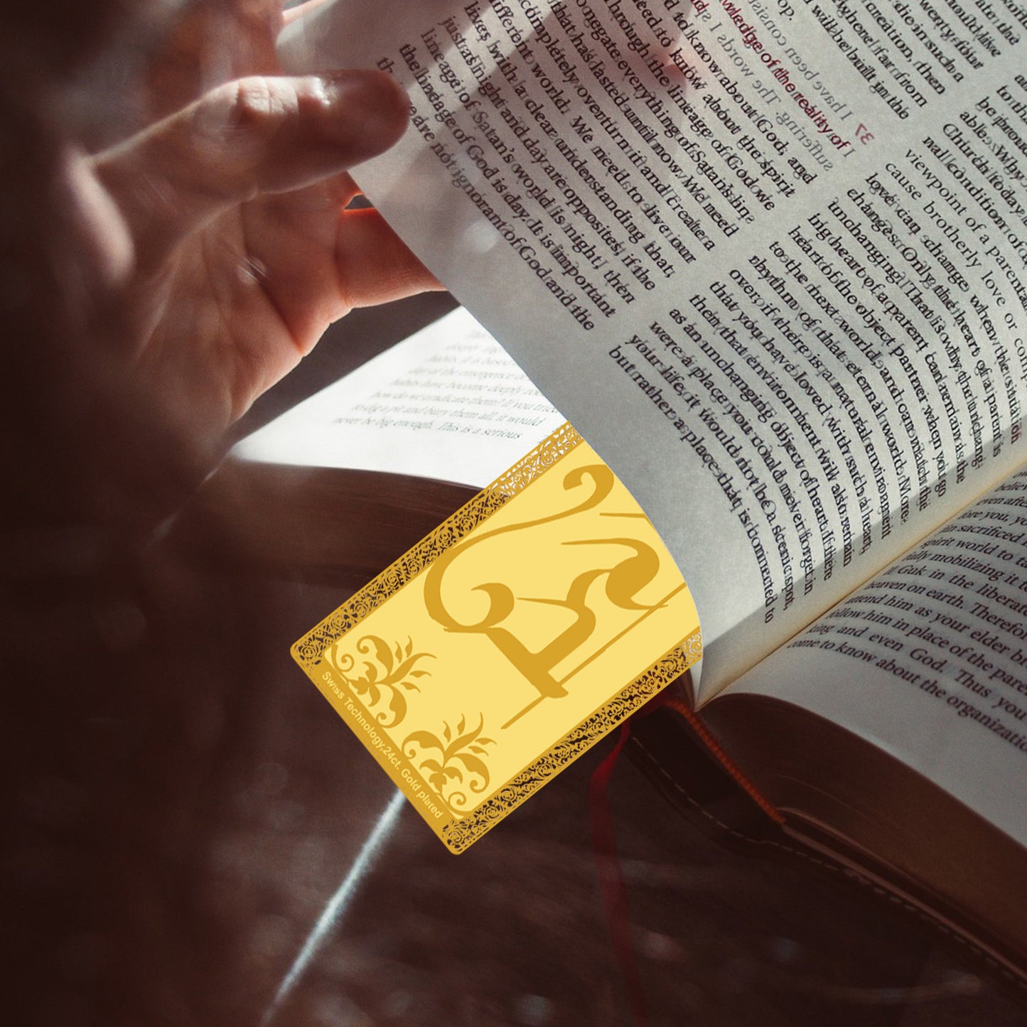 Diviniti 24K Gold Plated Acrylic Bookmark with String | Design - Tathastu | Size -10cm x 4cm|Luxury Gifting