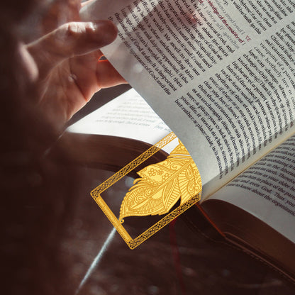 Diviniti 24K Gold Plated Bookmark with String | Design Feather | Size -10cm x 4cm|Luxury Gifting