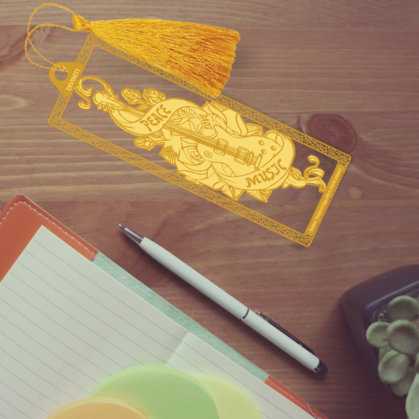 Diviniti 24K Gold Plated Bookmark with String | Design - Guitar | Size -10cm x 4cm|Luxury Gifting