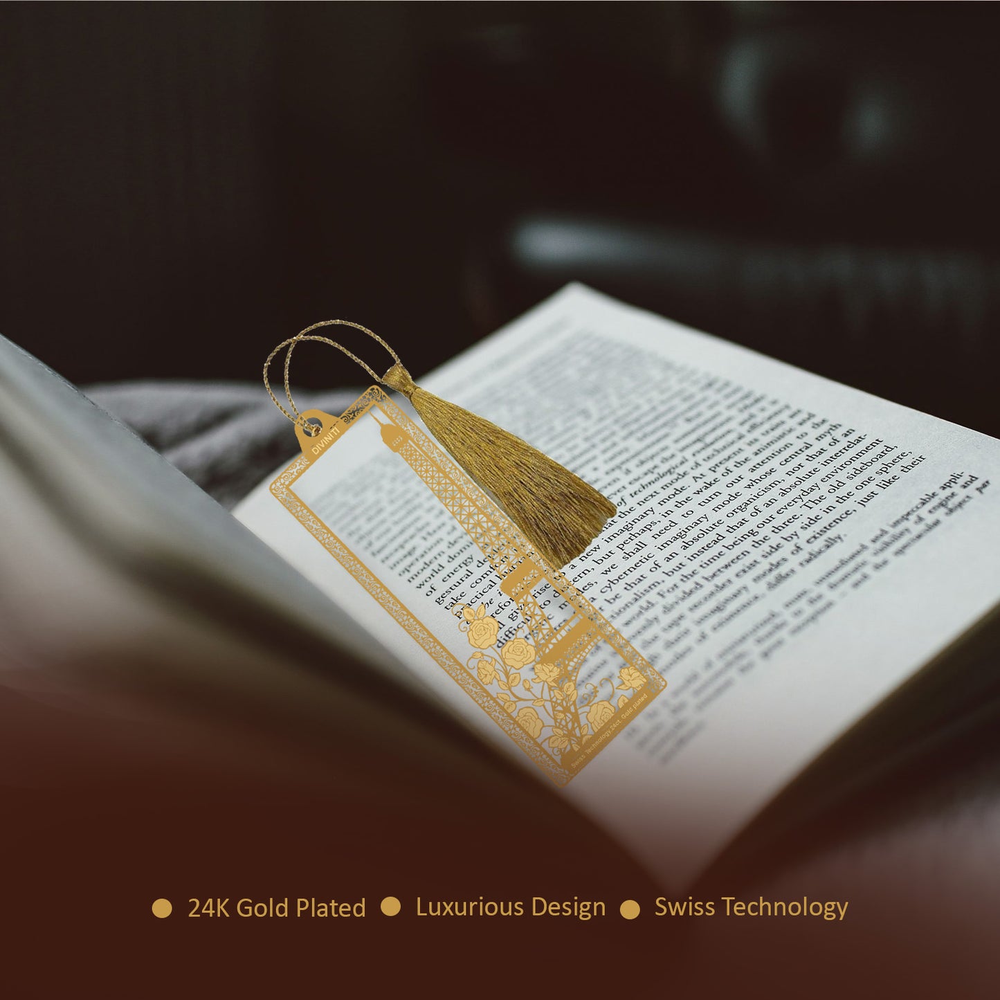 Diviniti 24K Gold Plated Bookmark with String | Design - Eiffel Tower | Size -10cm x 4cm|Luxury Gifting