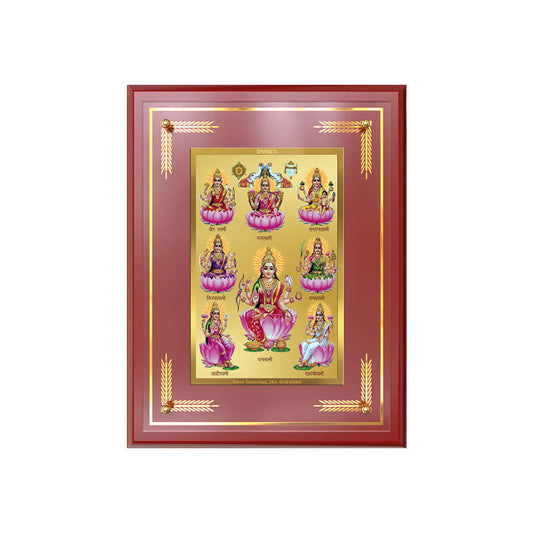 Ashtalakshmi Tabletop Photo Frame in 24K gold plated foil showing goddess Lakshmi's eight manifestations.