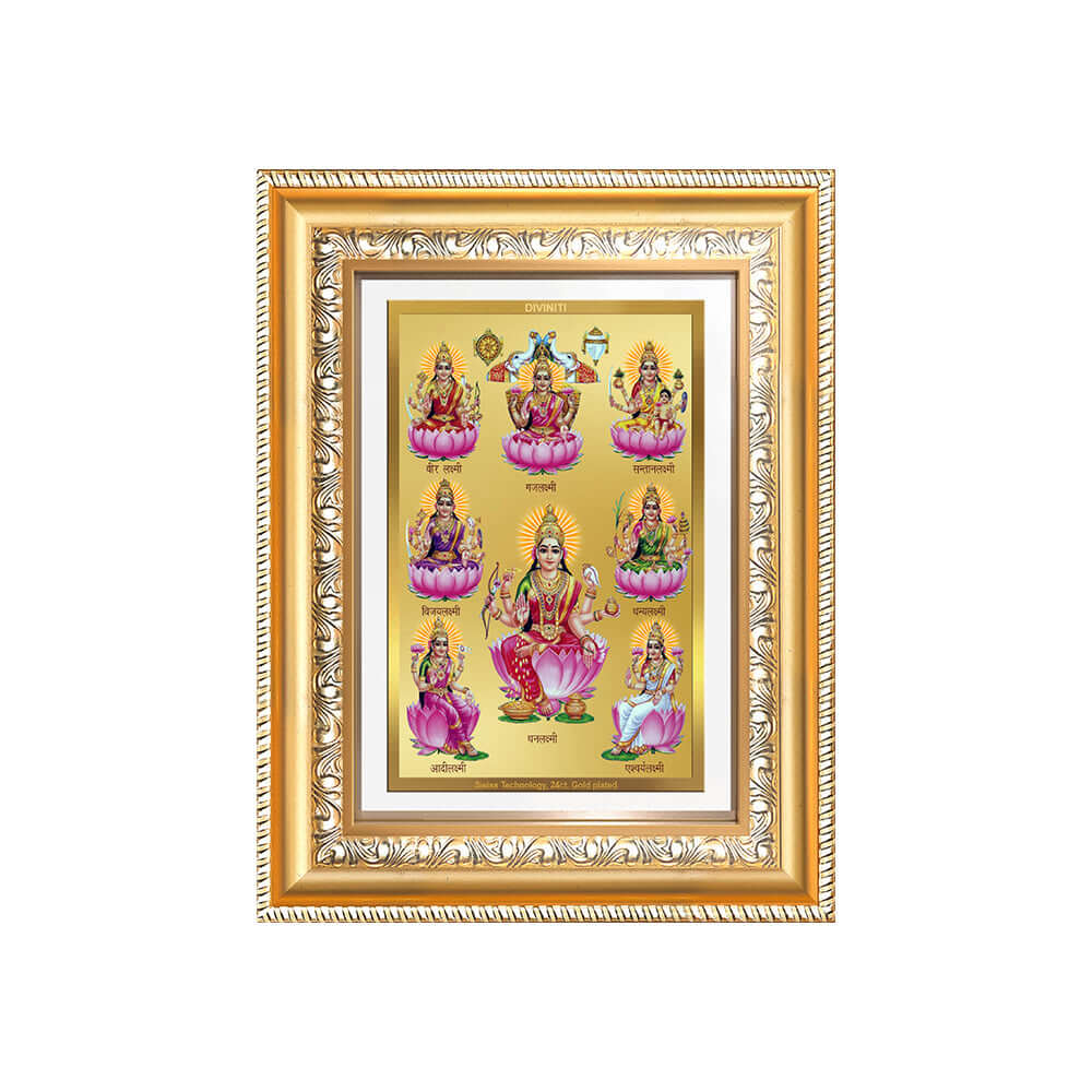 Ashtalakshmi | Lakshmi Devi Wall and Tabletop Photo Frame in 24K Gold Plated Foil