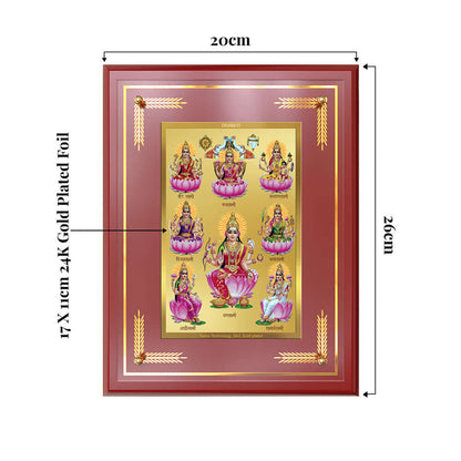 Ashtalakshmi Tabletop Photo Frame in 24K gold plated foil displaying eight Goddesses for home decor.
