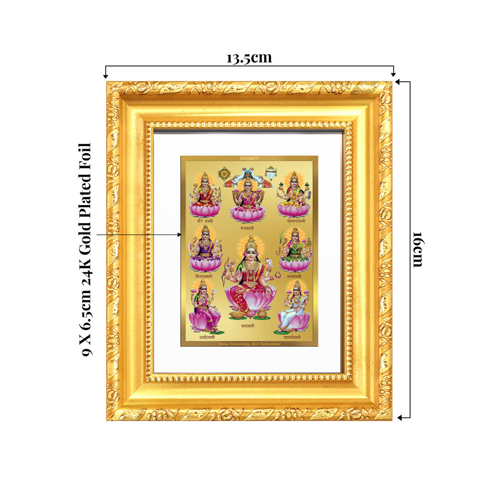 Ashtalakshmi | Lakshmi Devi For Wall & Tabletop Frame in 24K Gold Plated Foil