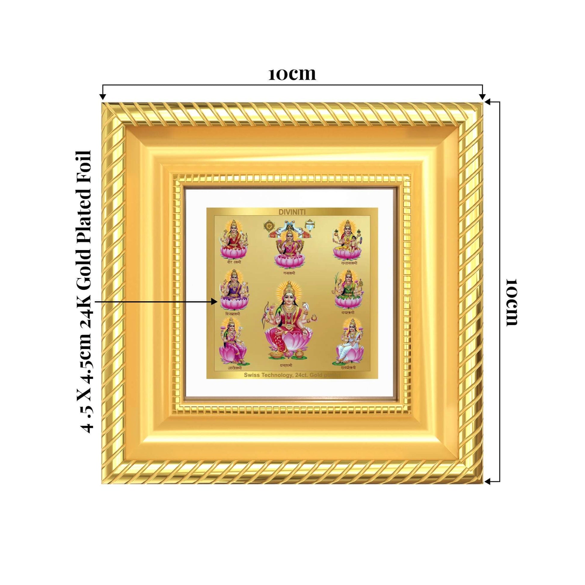 Ashtalakshmi Lakshmi Devi Tabletop Frame Showing Product Dimensions