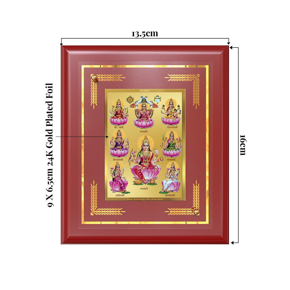 Ashtalakshmi | Lakshmi Devi For Wall & Tabletop Frame in 24K Gold Plated Foil