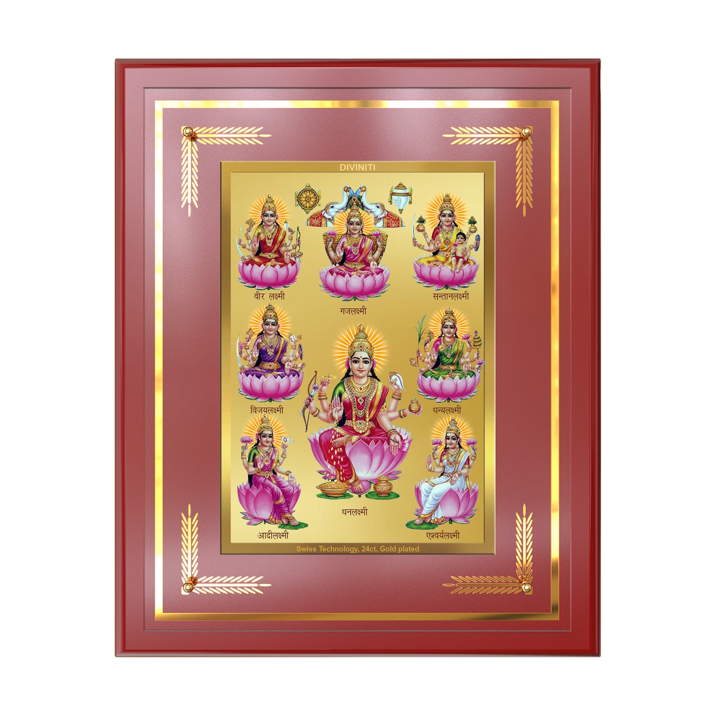 Ashtalakshmi | Lakshmi Devi for Wall Mount Photo Frame in 24K Gold Plated Foil