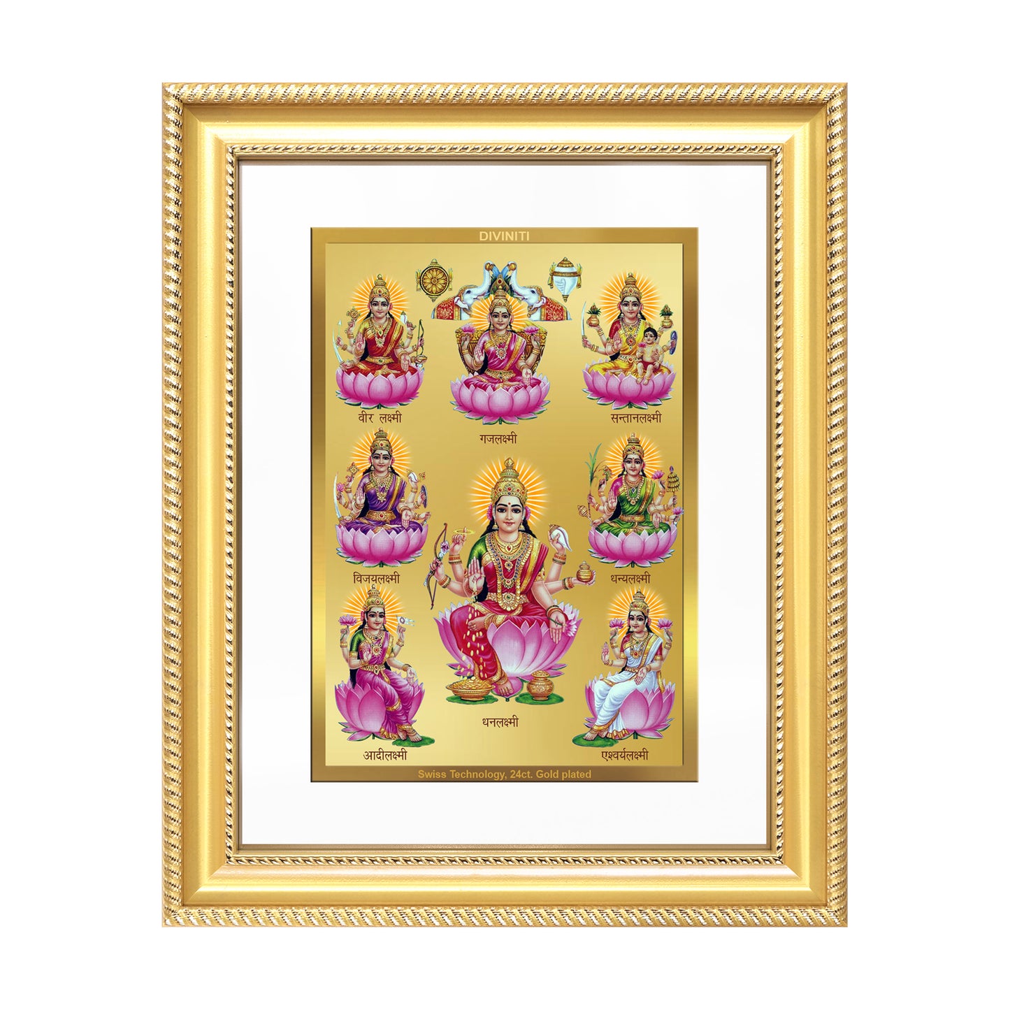 Ashtalakshmi | Lakshmi Devi for Wall Mount Photo Frame in 24K Gold Plated Foil