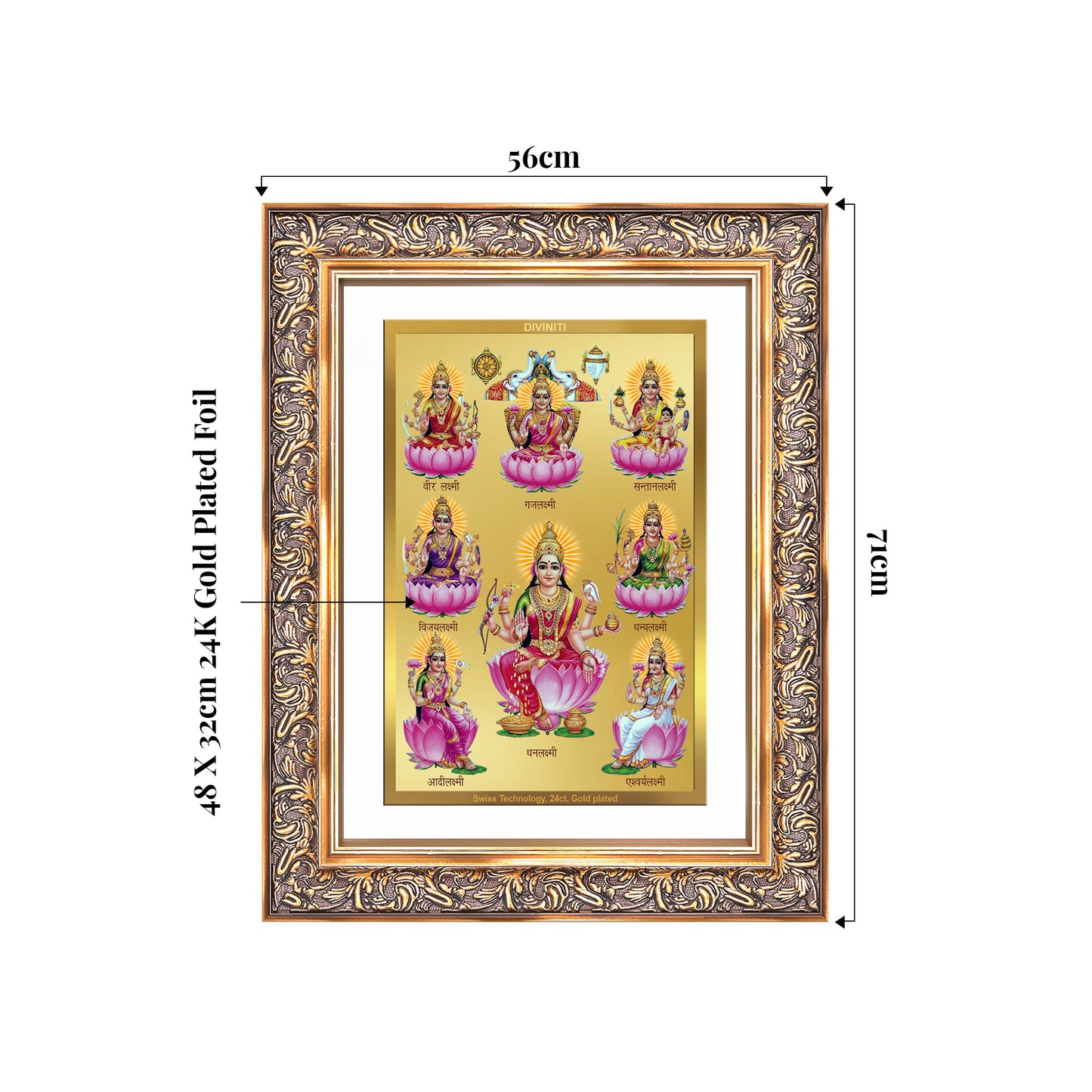 Ashtalakshmi | Lakshmi Devi for Wall Mount Photo Frame in 24K Gold Plated Foil