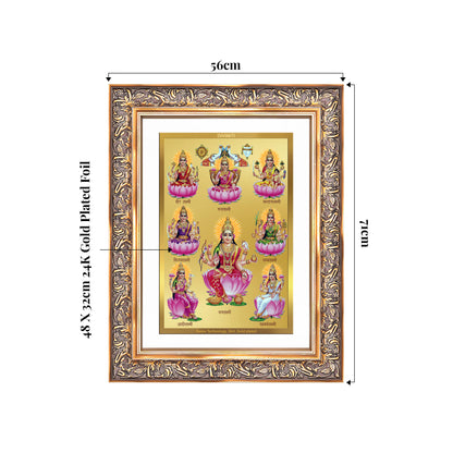 Ashtalakshmi | Lakshmi Devi for Wall Mount Photo Frame in 24K Gold Plated Foil