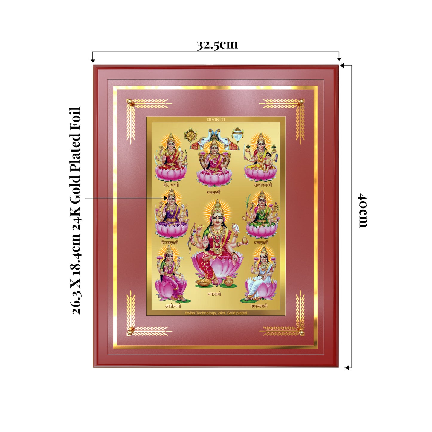 Ashtalakshmi | Lakshmi Devi for Wall Mount Photo Frame in 24K Gold Plated Foil