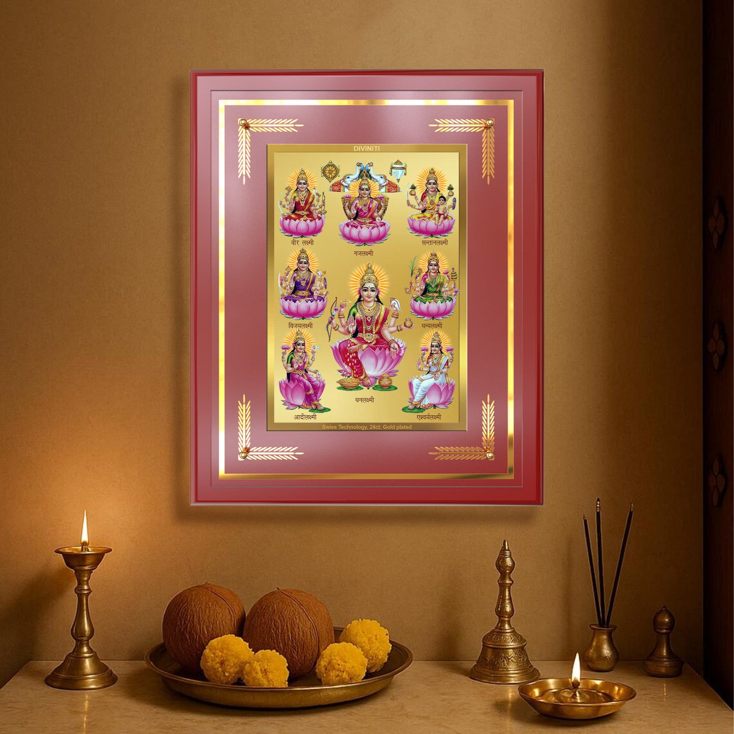 Ashtalakshmi | Lakshmi Devi for Wall Mount Photo Frame in 24K Gold Plated Foil