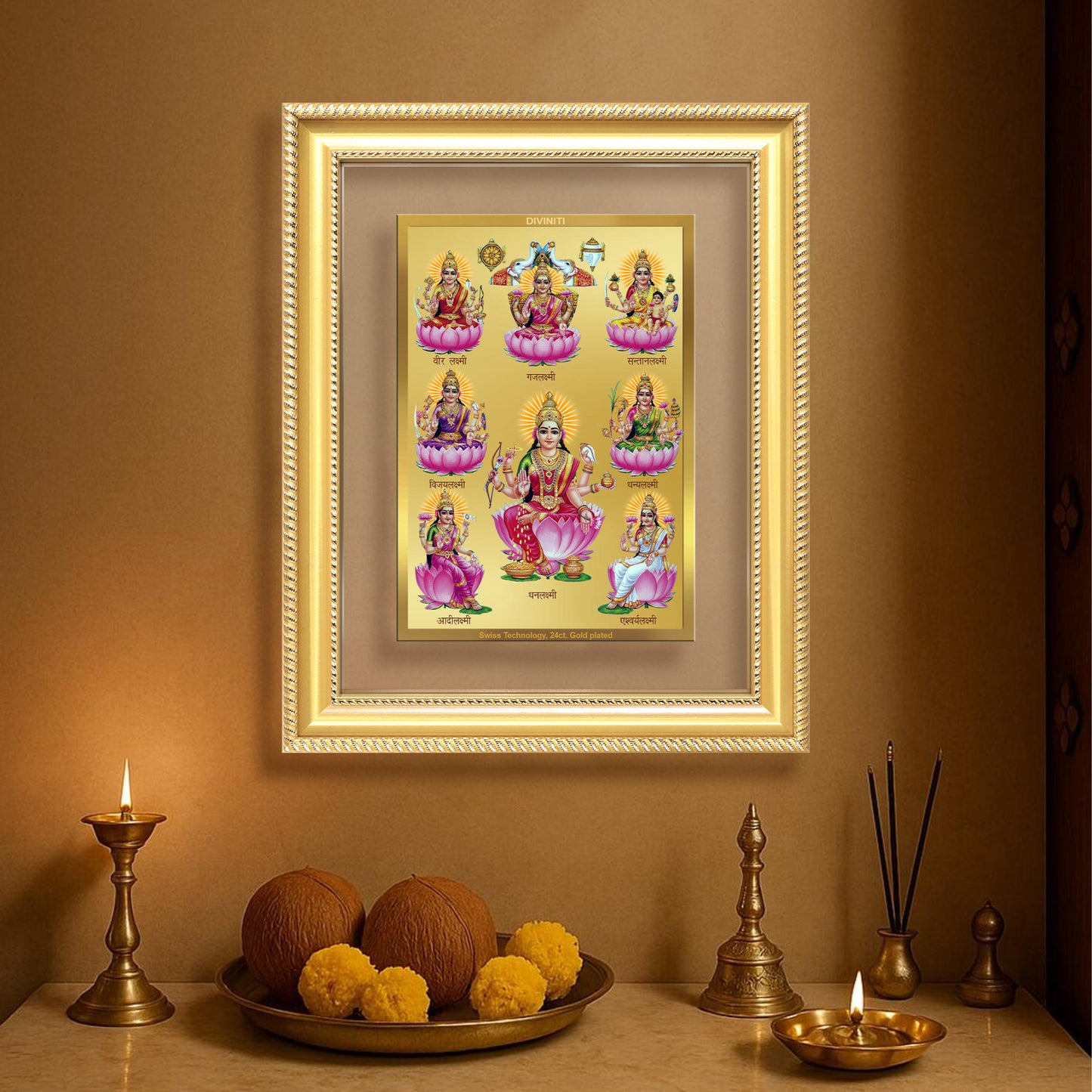 Ashtalakshmi | Lakshmi Devi for Wall Mount Photo Frame in 24K Gold Plated Foil