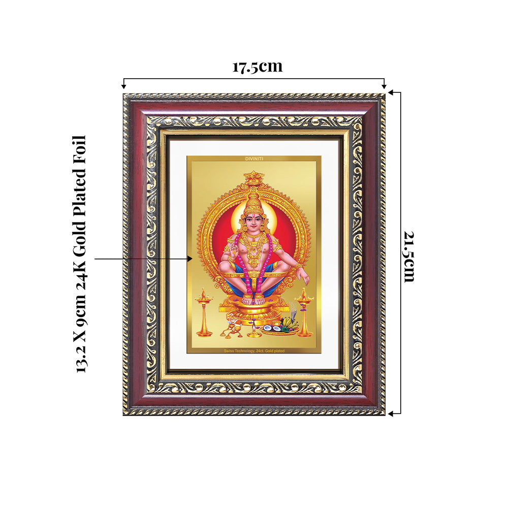Lord Ayyappan Photo Frame and Tabletop Frame in 24K Gold Plated Foil showing dimensions