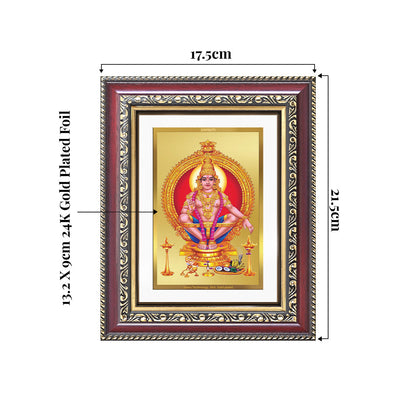 Lord Ayyappan Photo Frame and Tabletop Frame in 24K Gold Plated Foil showing dimensions