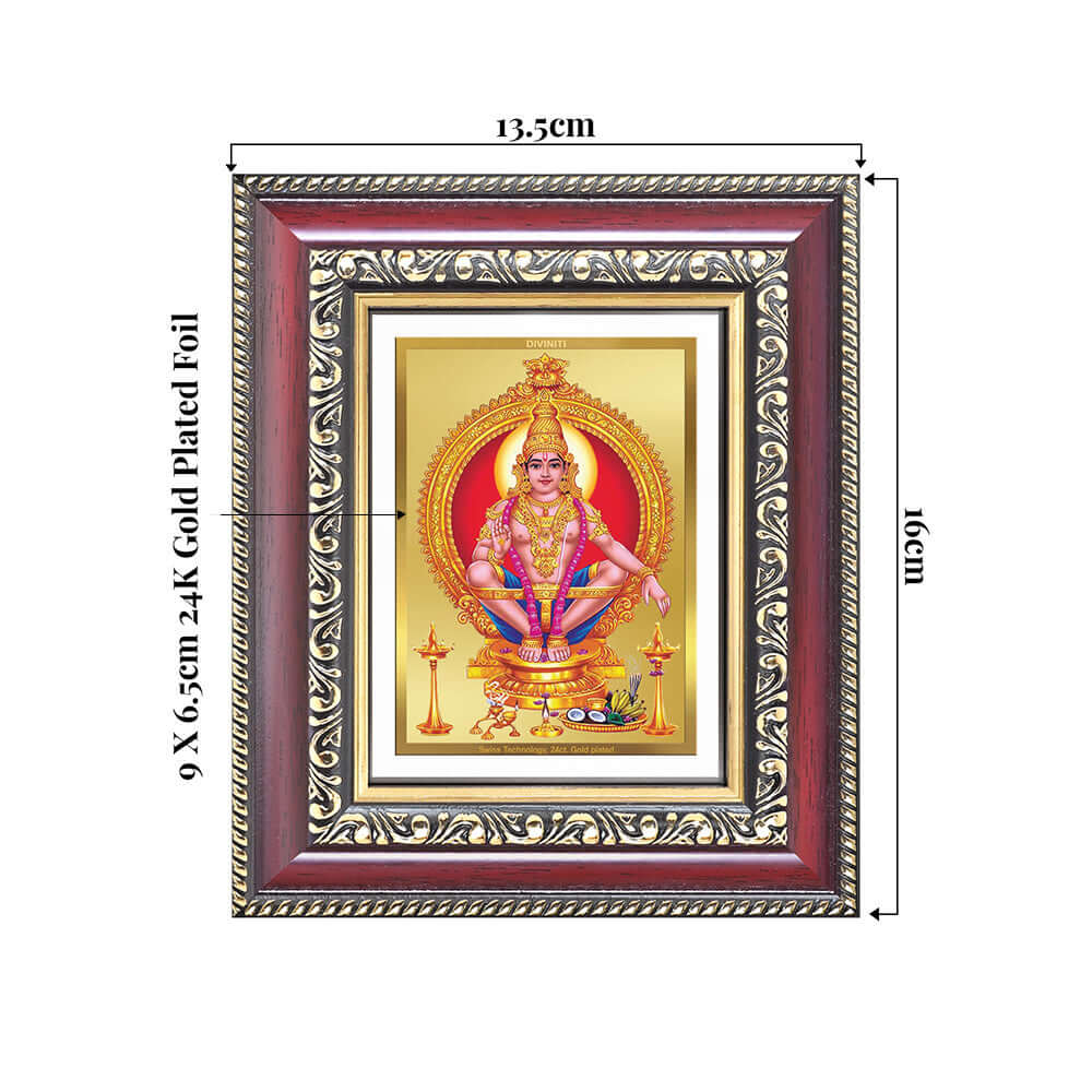 Lord Ayyappan Devotional Wall & Tabletop Frame for Home & Temple in 24K Gold Plated Foil