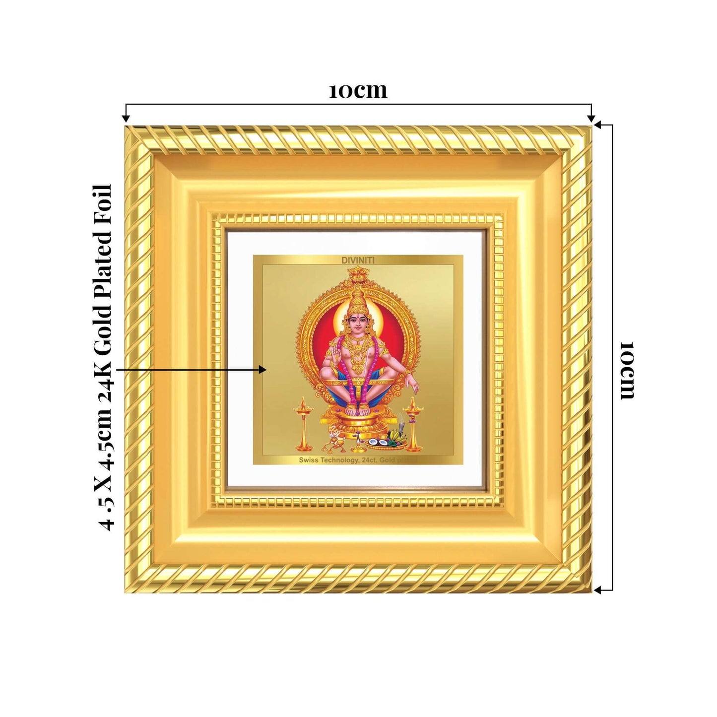 Lord Ayyappan Hariharan Frame in 24k Gold Plated Foil Showing Dimensions 