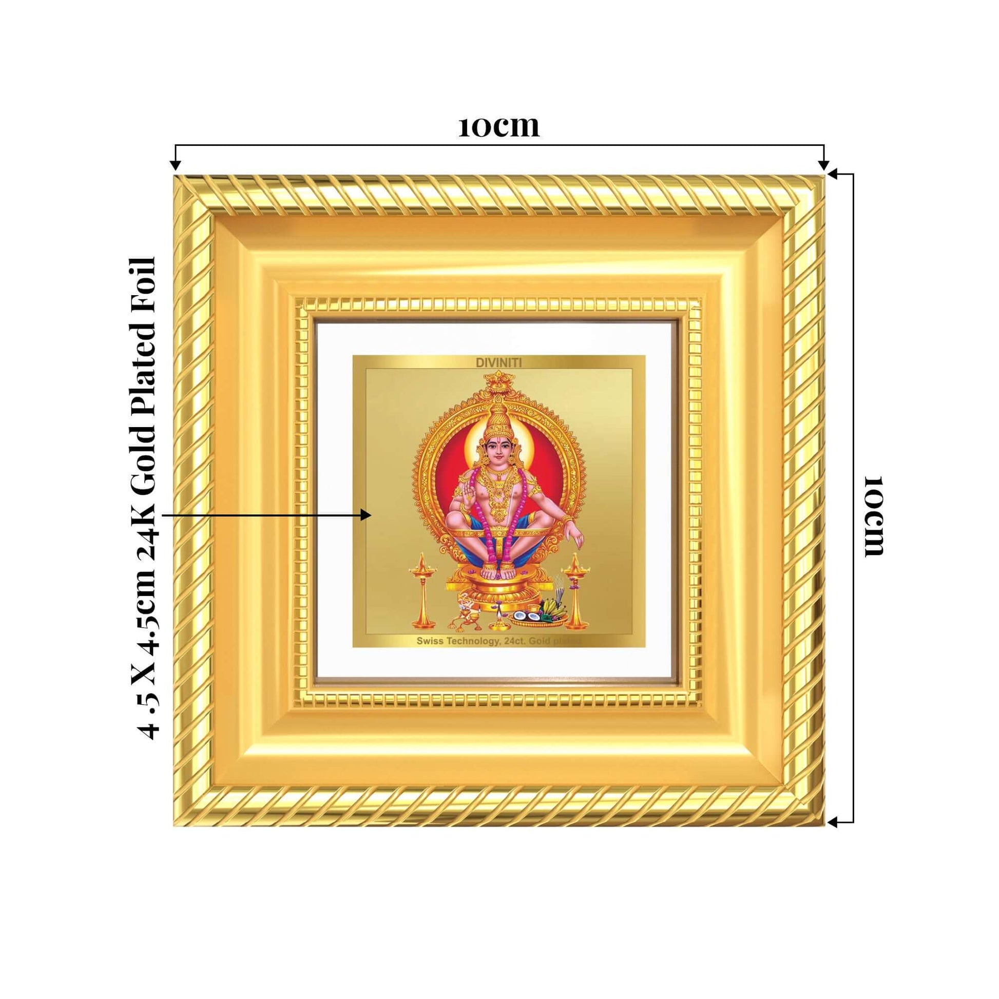 Lord Ayyappan Hariharan Frame in 24k Gold Plated Foil Showing Dimensions 