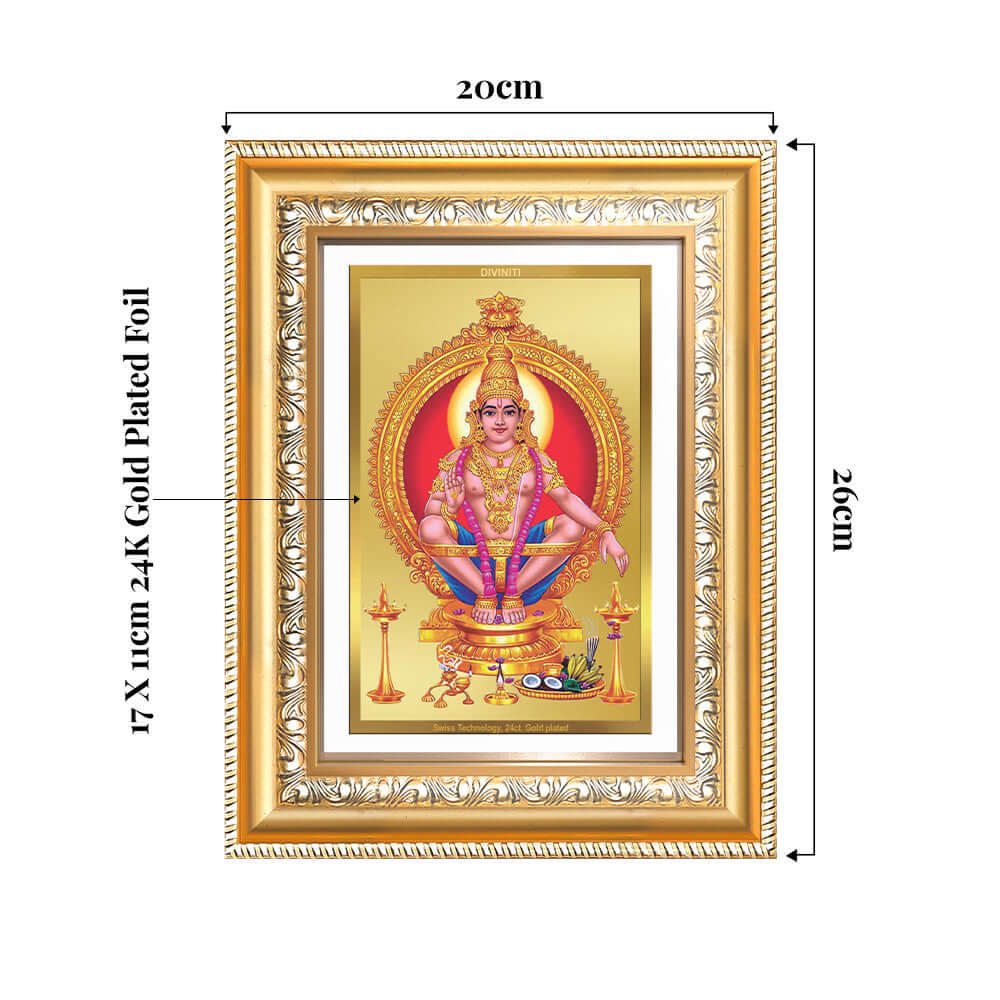 Lord Ayyappan | Hariharan Wall and Tabletop Photo Frame in 24K Gold Plated Foil