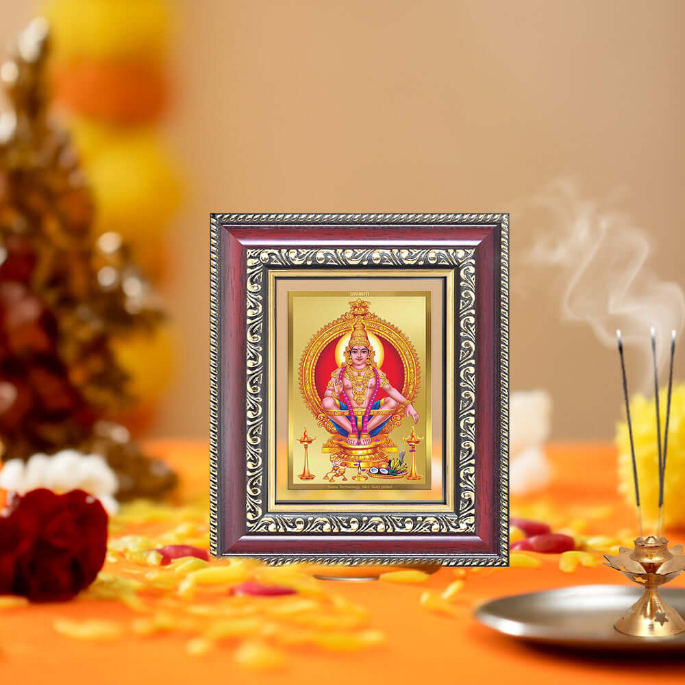 Lord Ayyappan Devotional Wall & Tabletop Frame for Home & Temple in 24K Gold Plated Foil