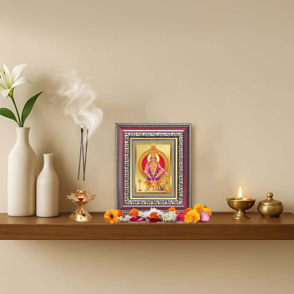 Lord Ayyappan Devotional Wall & Tabletop Frame for Home & Temple in 24K Gold Plated Foil