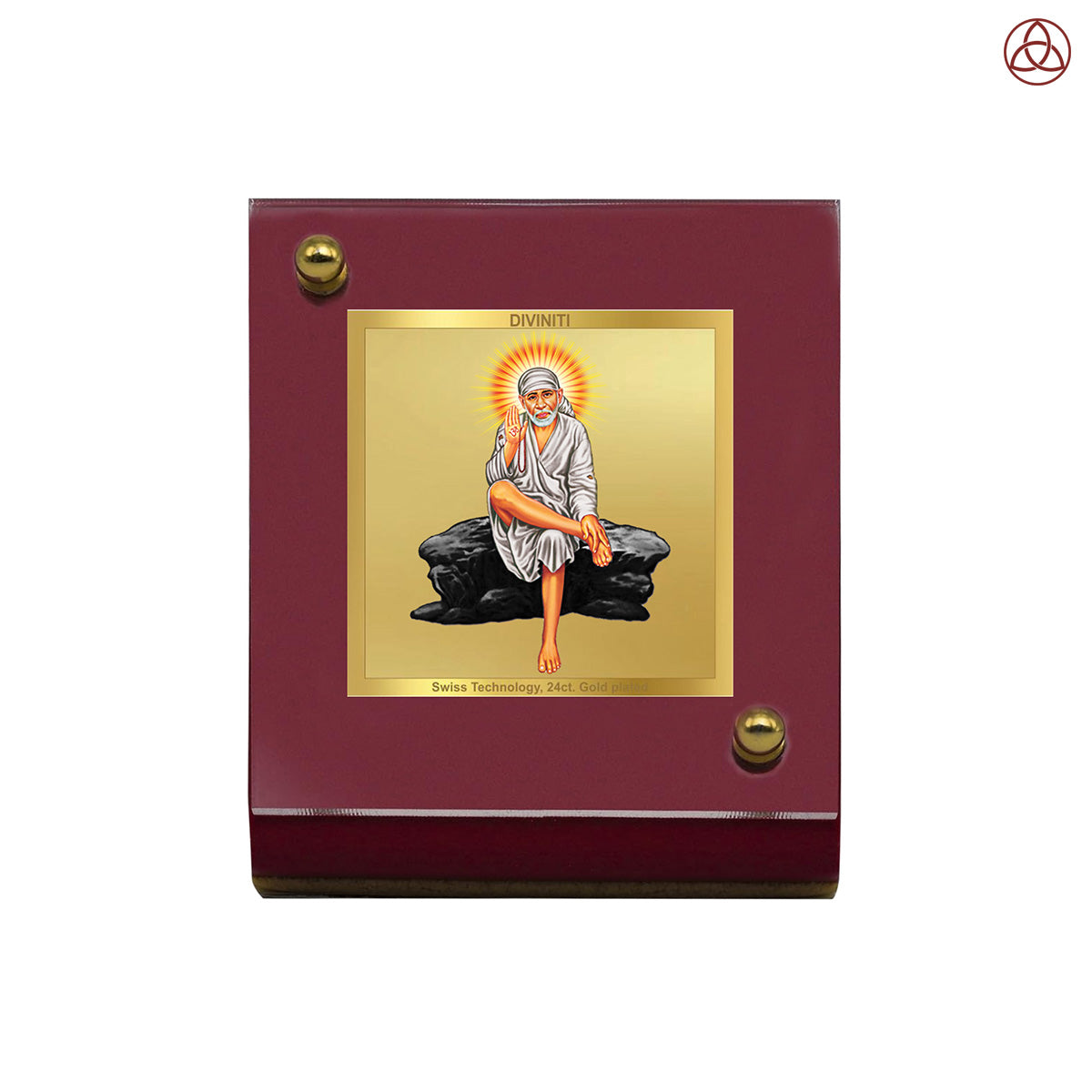 Sai Baba of Shirdi | Divine Sai Baba Car Dashboard & Tabletop Photo Frame in 24K Gold Plated Foil