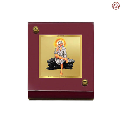 Sai Baba of Shirdi | Divine Sai Baba Car Dashboard & Tabletop Photo Frame in 24K Gold Plated Foil