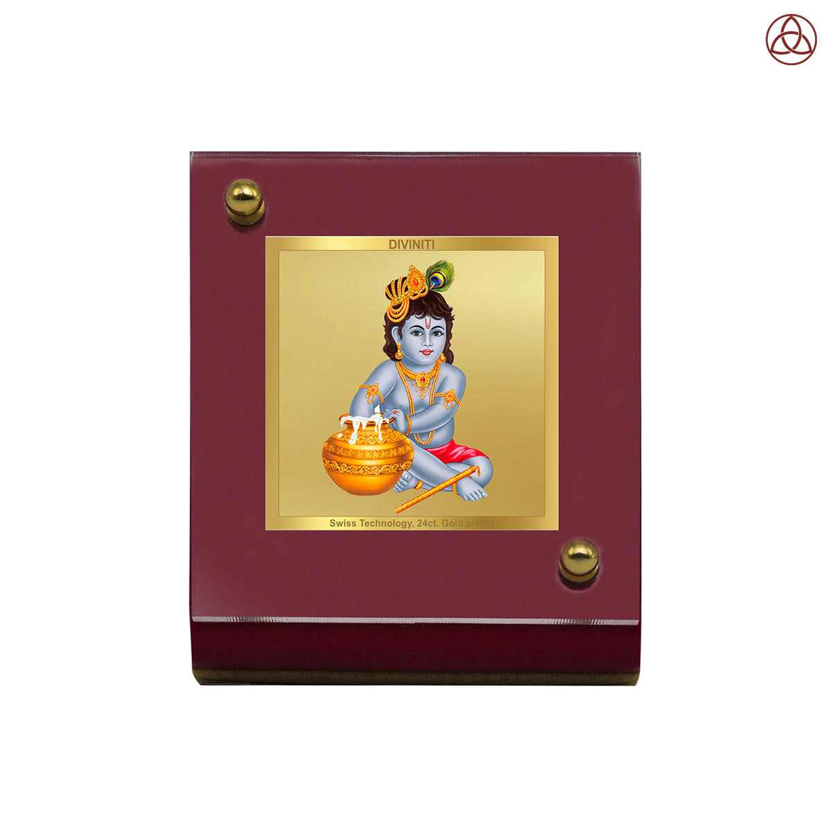Makkan Gopal | Divine Lord Krishna Car Dashboard & Tabletop Photo Frame in 24K Gold Plated Foil