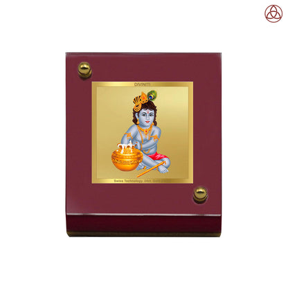 Makkan Gopal | Divine Lord Krishna Car Dashboard & Tabletop Photo Frame in 24K Gold Plated Foil