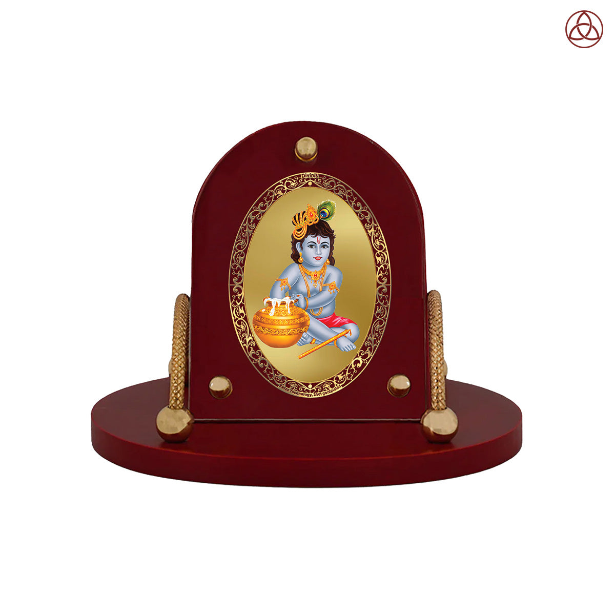 Makkan Gopal | Divine Lord Krishna Car Dashboard & Tabletop Photo Frame in 24K Gold Plated Foil