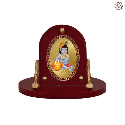 Makkan Gopal | Divine Lord Krishna Car Dashboard & Tabletop Photo Frame in 24K Gold Plated Foil
