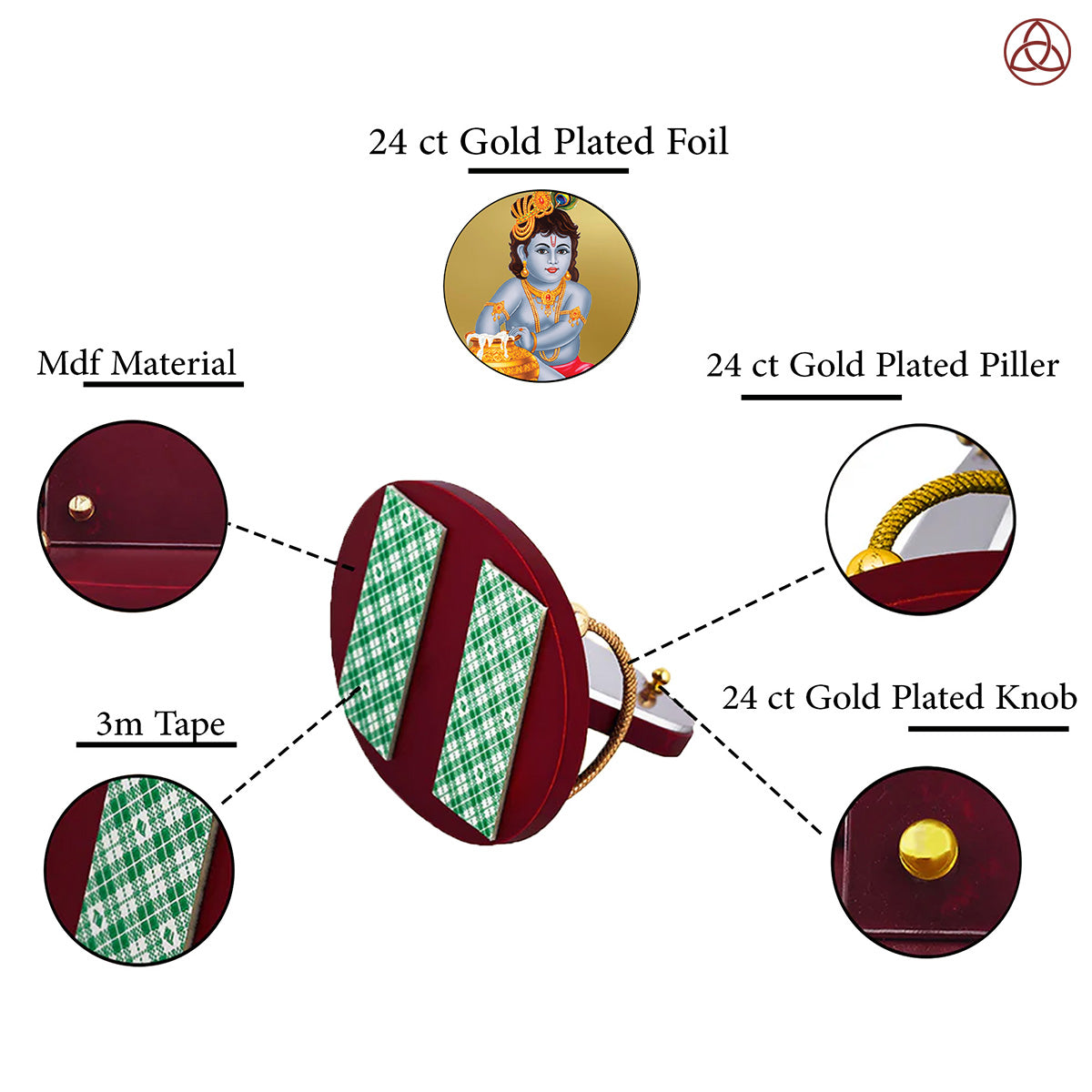 Makkan Gopal | Divine Lord Krishna Car Dashboard & Tabletop Photo Frame in 24K Gold Plated Foil