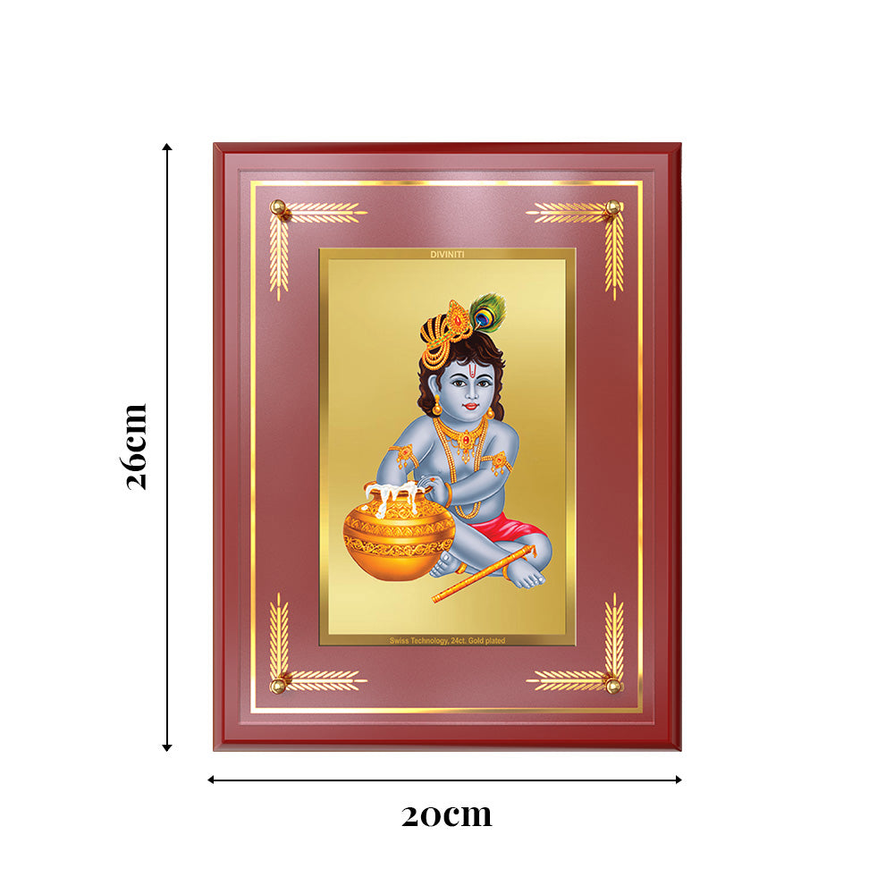Bal Makhan Gopal | Baby Krishna | Devakinandana Wall and Tabletop Photo Frame in 24K Gold Plated Foil