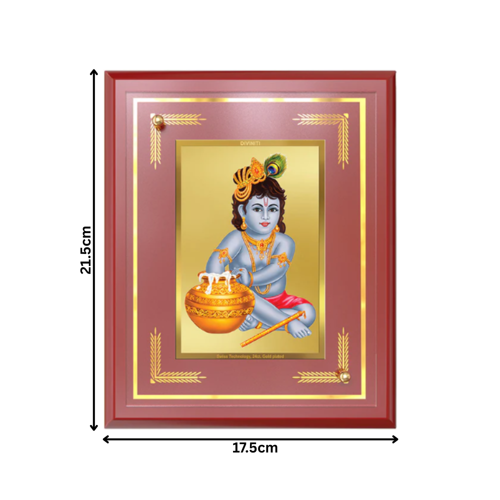 Makhan Gopal | Baby Krishna | Devakinandana Wall and Tabletop Photo Frame in 24K Gold Plated Foil