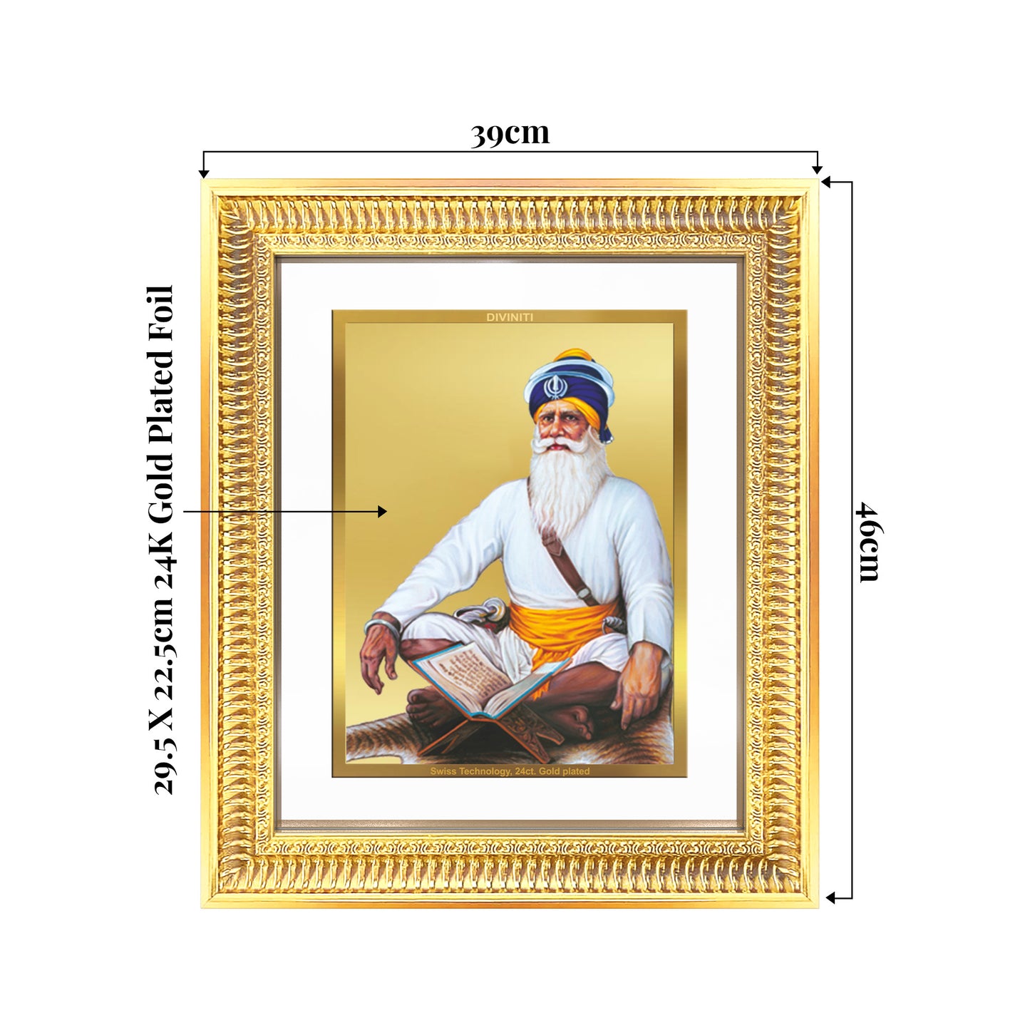 Baba Deep Singh Ji | Nihang Sikh and Martyr Wall Mount Photo Frame in 24K Gold Plated Foil
