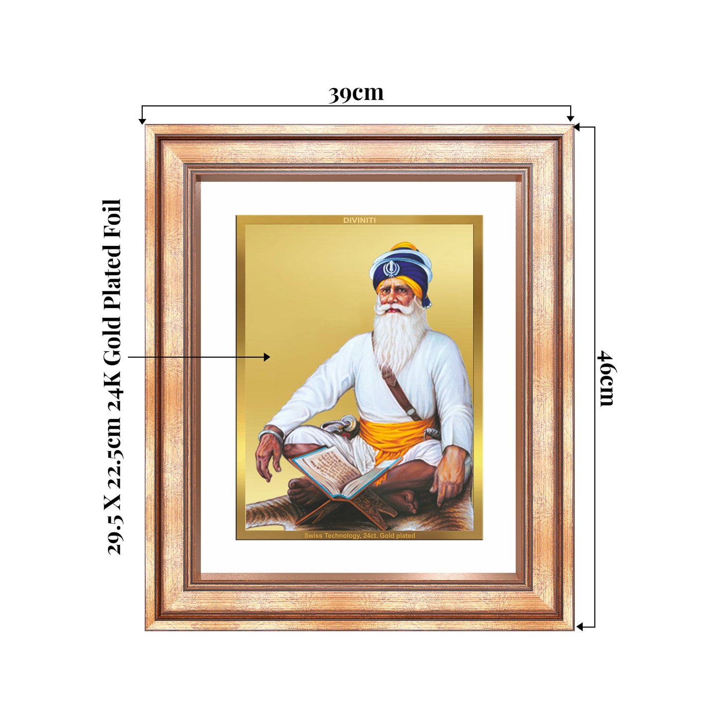 Baba Deep Singh Ji | Nihang Sikh and Martyr Wall Mount Photo Frame in 24K Gold Plated Foil