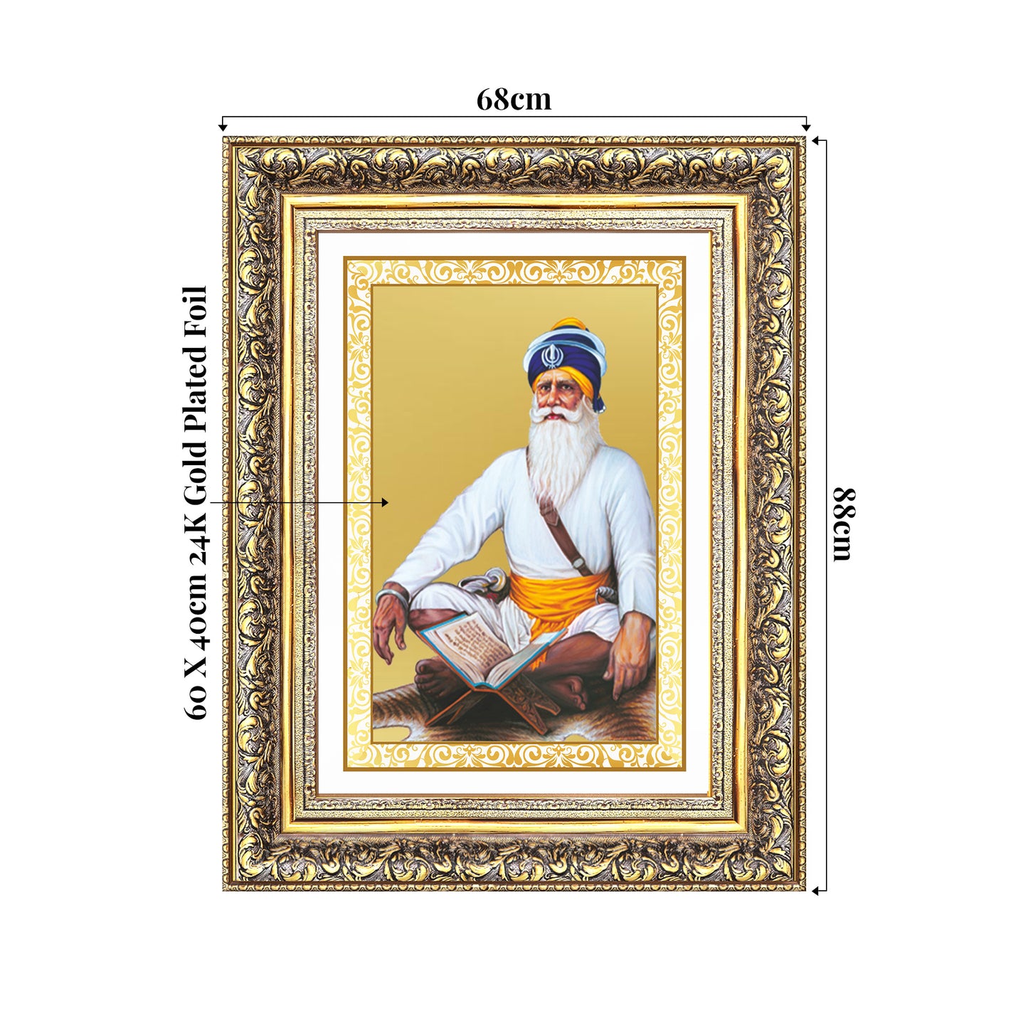 Baba Deep Singh Ji | Nihang Sikh and Martyr Wall Mount Photo Frame in 24K Gold Plated Foil