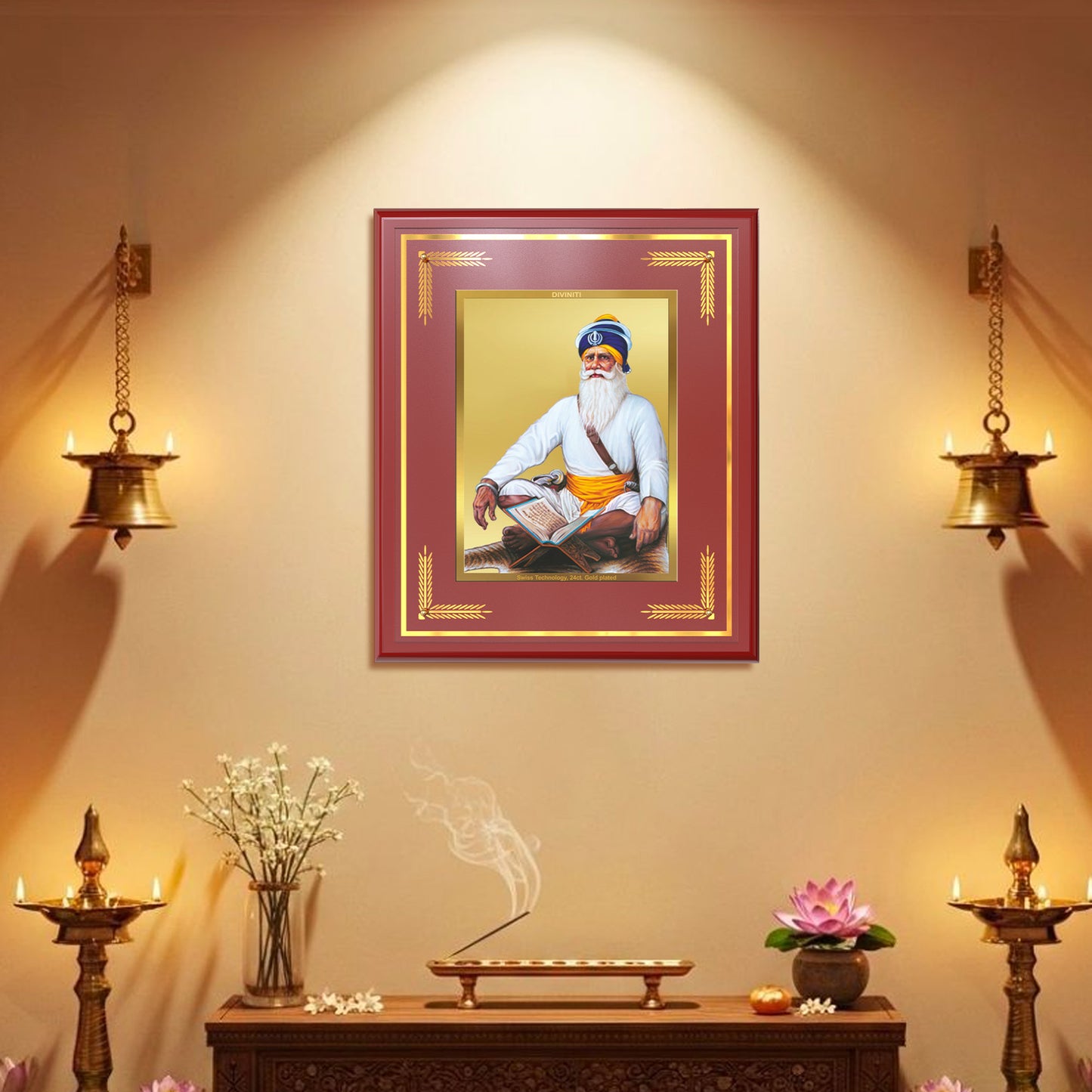 Baba Deep Singh Ji | Nihang Sikh and Martyr Wall Mount Photo Frame in 24K Gold Plated Foil