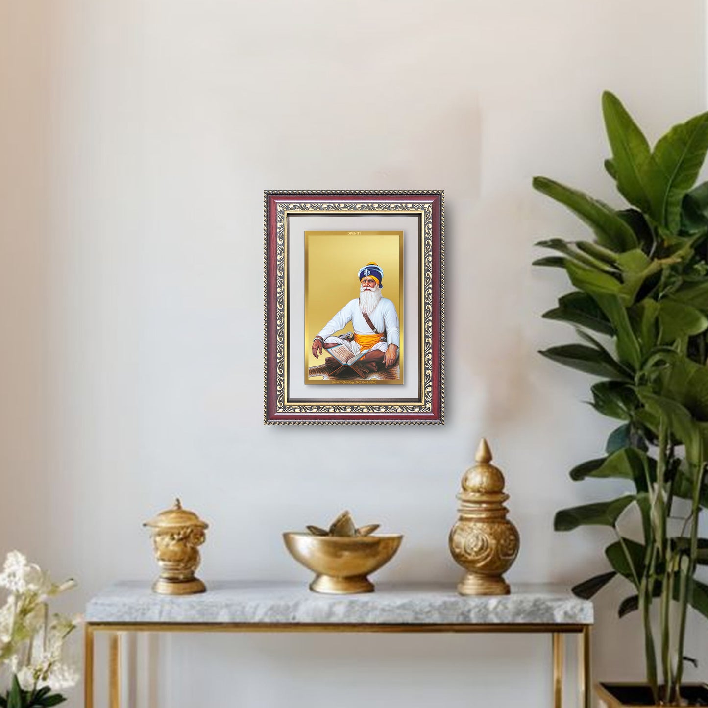 Baba Deep Singh Ji | Nihang Sikh and Martyr Wall and Tabletop Photo Frame in 24K Gold Plated Foil
