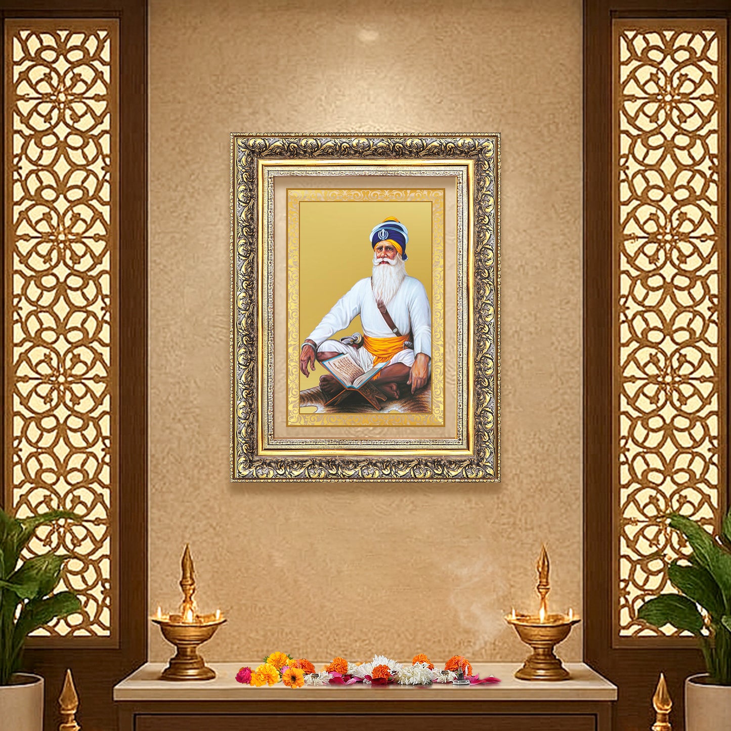 Baba Deep Singh Ji | Nihang Sikh and Martyr Wall Mount Photo Frame in 24K Gold Plated Foil
