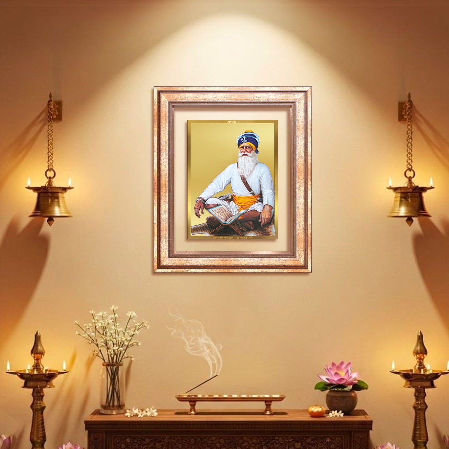 Baba Deep Singh Ji | Nihang Sikh and Martyr Wall Mount Photo Frame in 24K Gold Plated Foil