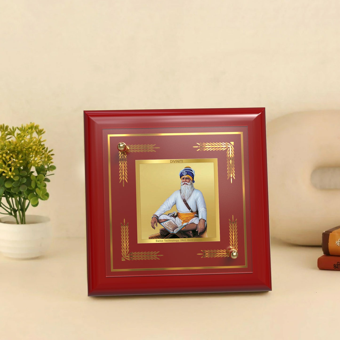 Baba Deep Singh Ji | Nihang Sikh and Martyr Tabletop Frame in 24K Gold Plated Foil