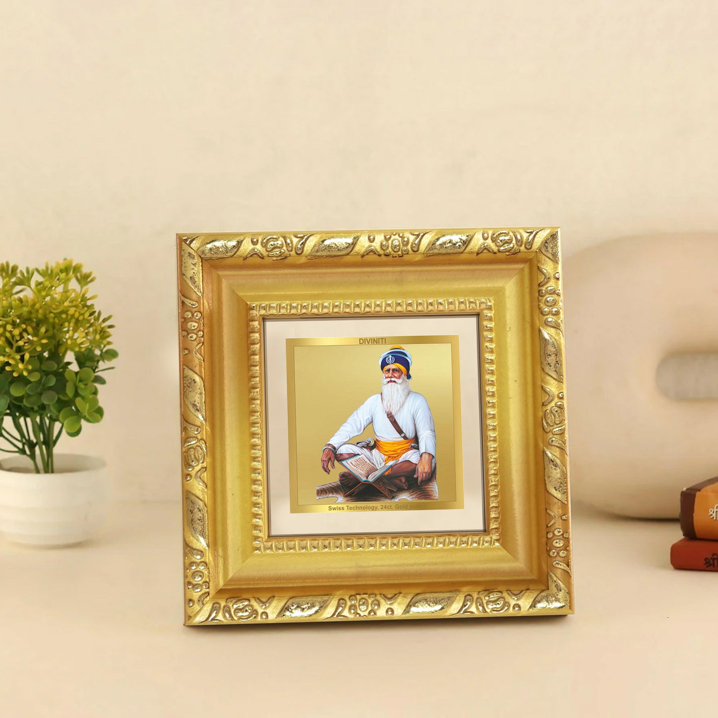 Baba Deep Singh Ji | Nihang Sikh and Martyr Tabletop Frame in 24K Gold Plated Foil