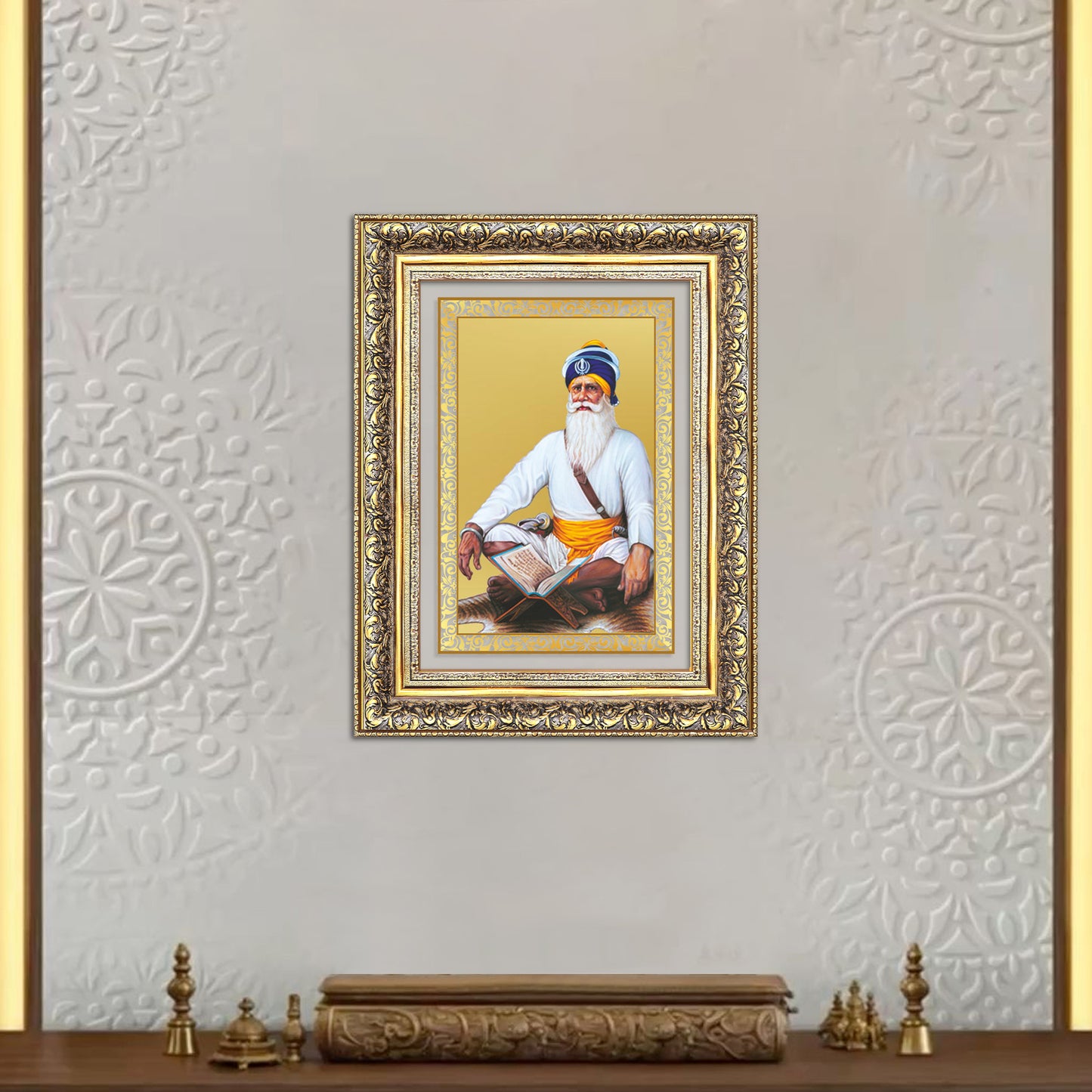 Baba Deep Singh Ji | Nihang Sikh and Martyr Wall Mount Photo Frame in 24K Gold Plated Foil