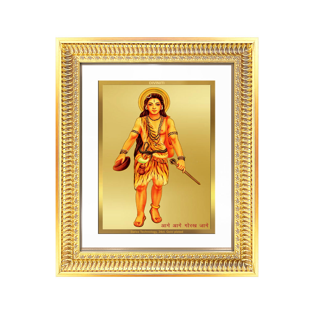 Baba Gorakhnath Darshani Wall & Tabletop Frame in 24K gold-plated foil, depicting serene meditation scene.