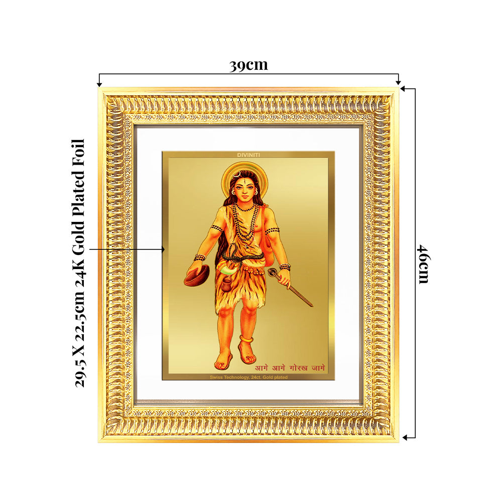 Baba Gorakhnath Darshani wall and tabletop frame in 24K gold-plated foil, serene artwork of meditation.